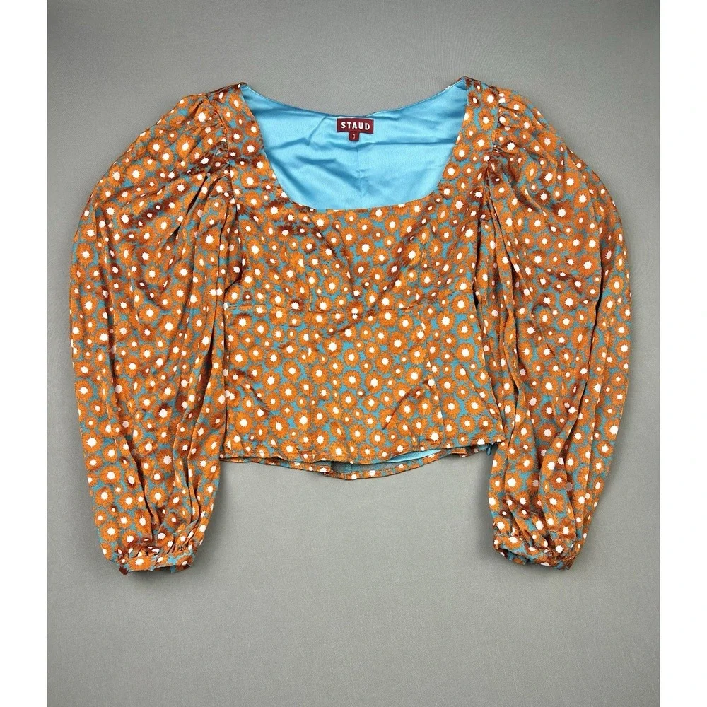 Staud Women's‎ 0 Puff Sleeve Floral Blouse Retro Whimsical Top